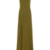 Georgia, long dress in moss green silk