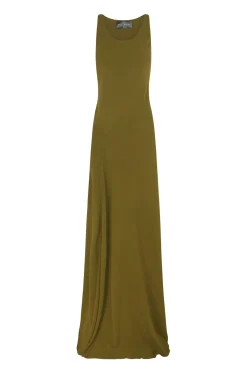 Georgia, long dress in moss green silk
