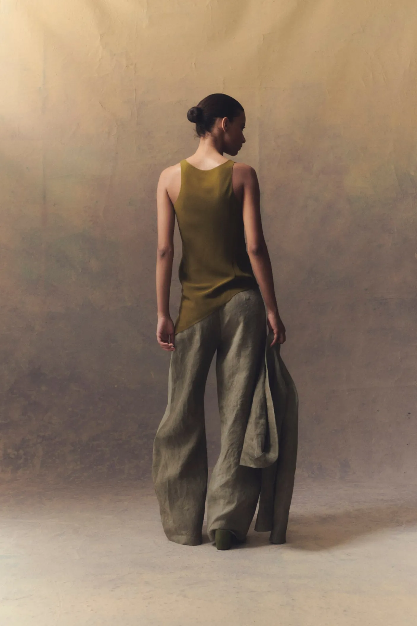 Georgia, moss green silk top