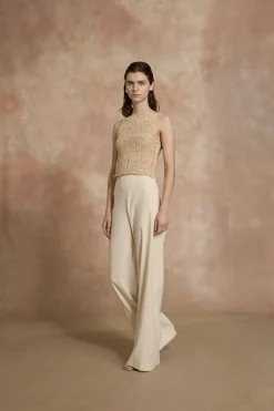 Hanami, beige cotton knit top