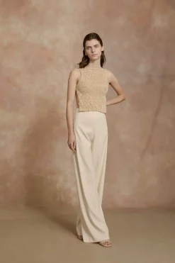 Hanami, beige cotton knit top