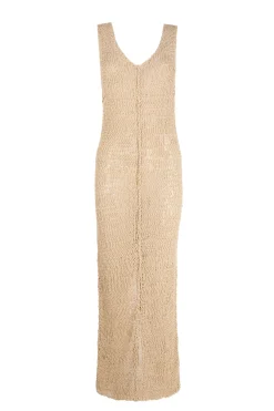 Hanami, long beige cotton knit dress