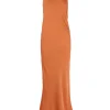 Irena, orange silk crepe halter dress