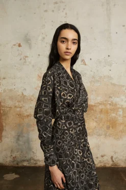 Irma, long yasu print silk dress