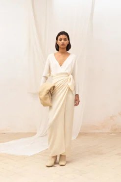 Jackie, ivory yak wool sarong skirt