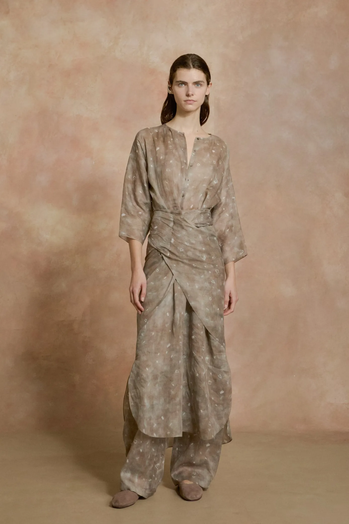 Jill, ayaz print midi ramie dress