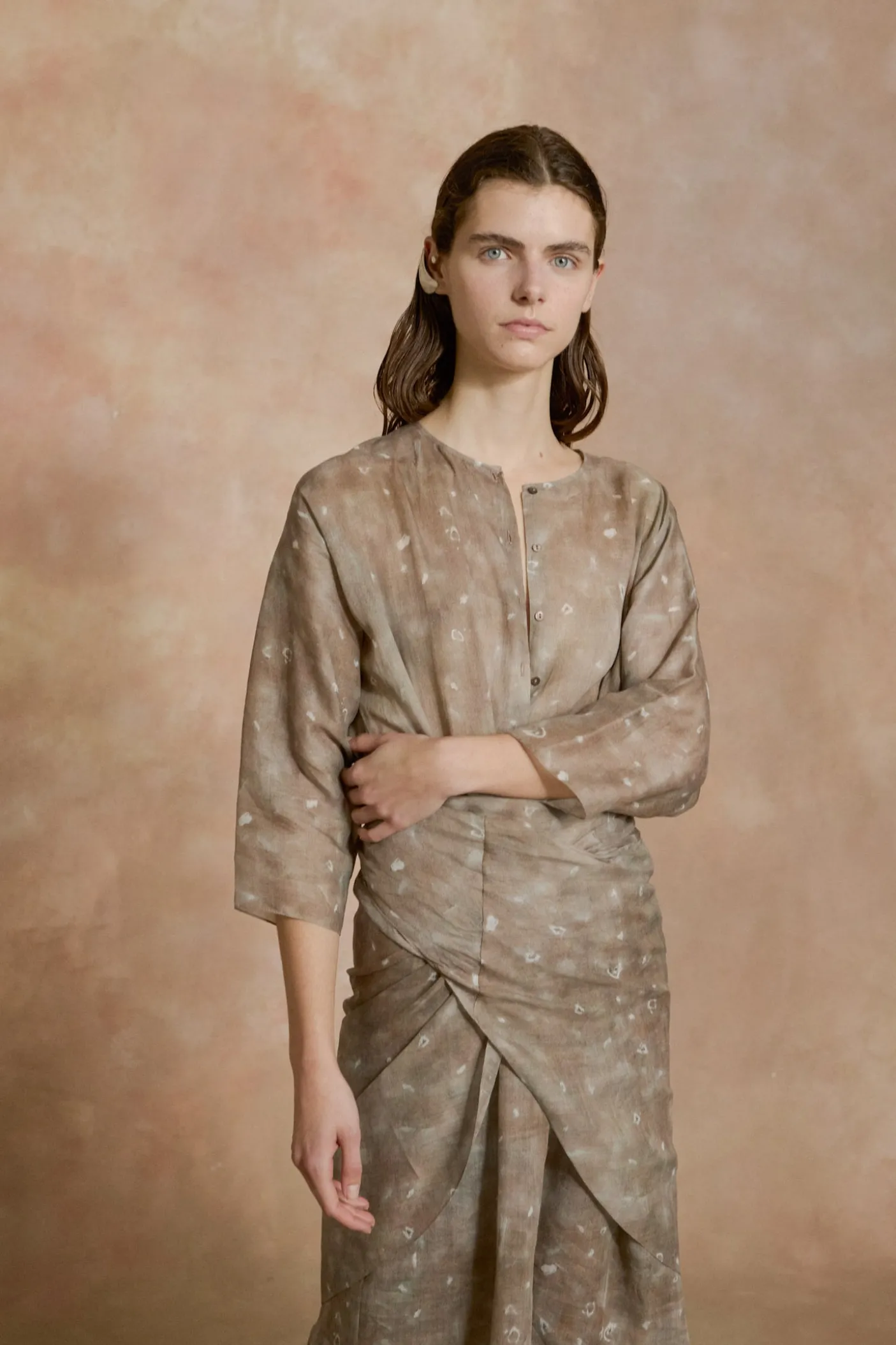 Jill, ayaz print midi ramie dress