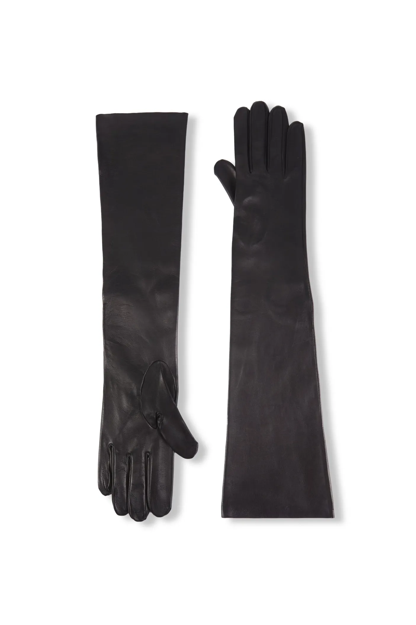 Jin, long black leather gloves