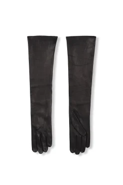 Jin, long black leather gloves