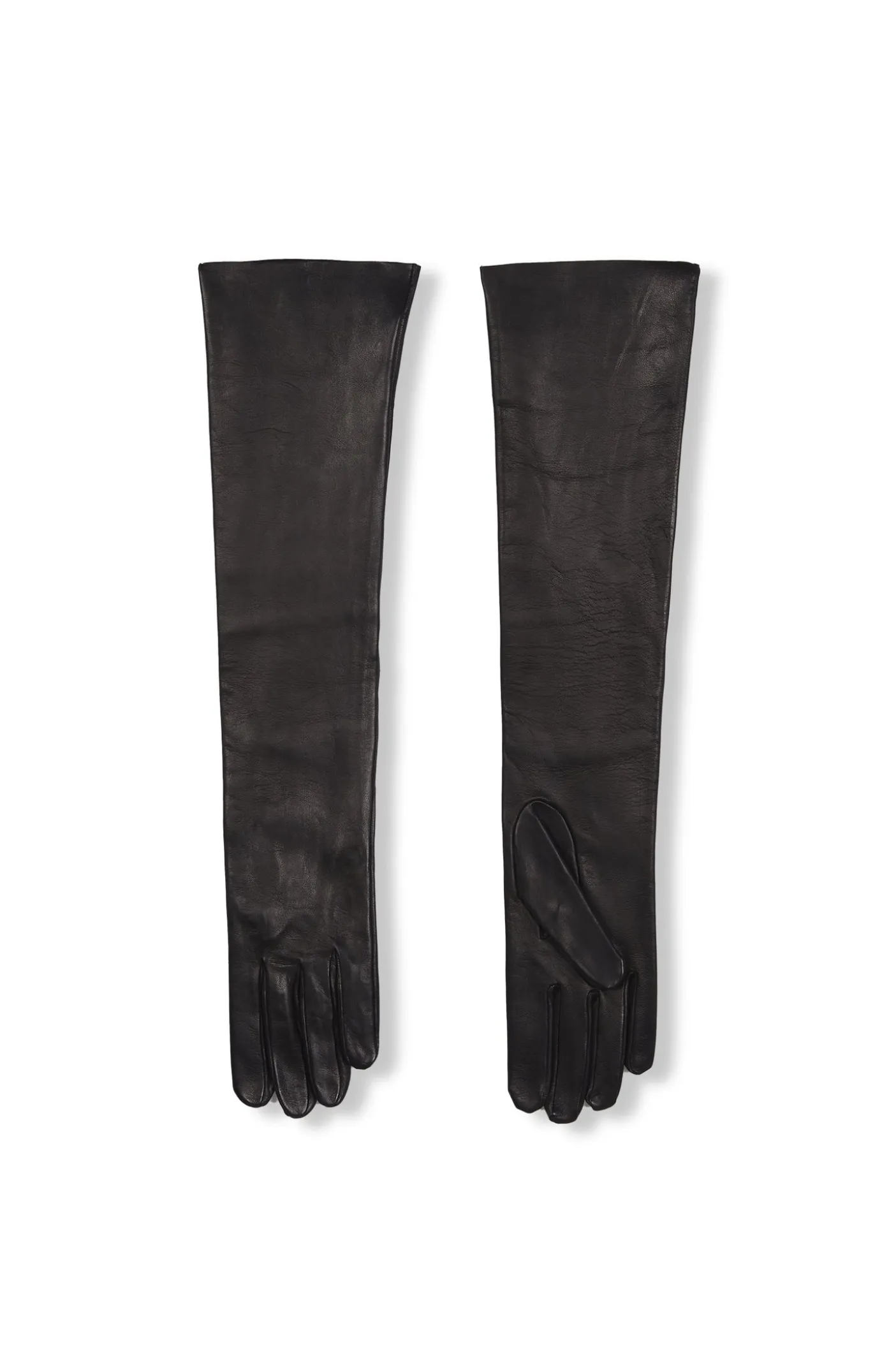 Jin, long black leather gloves