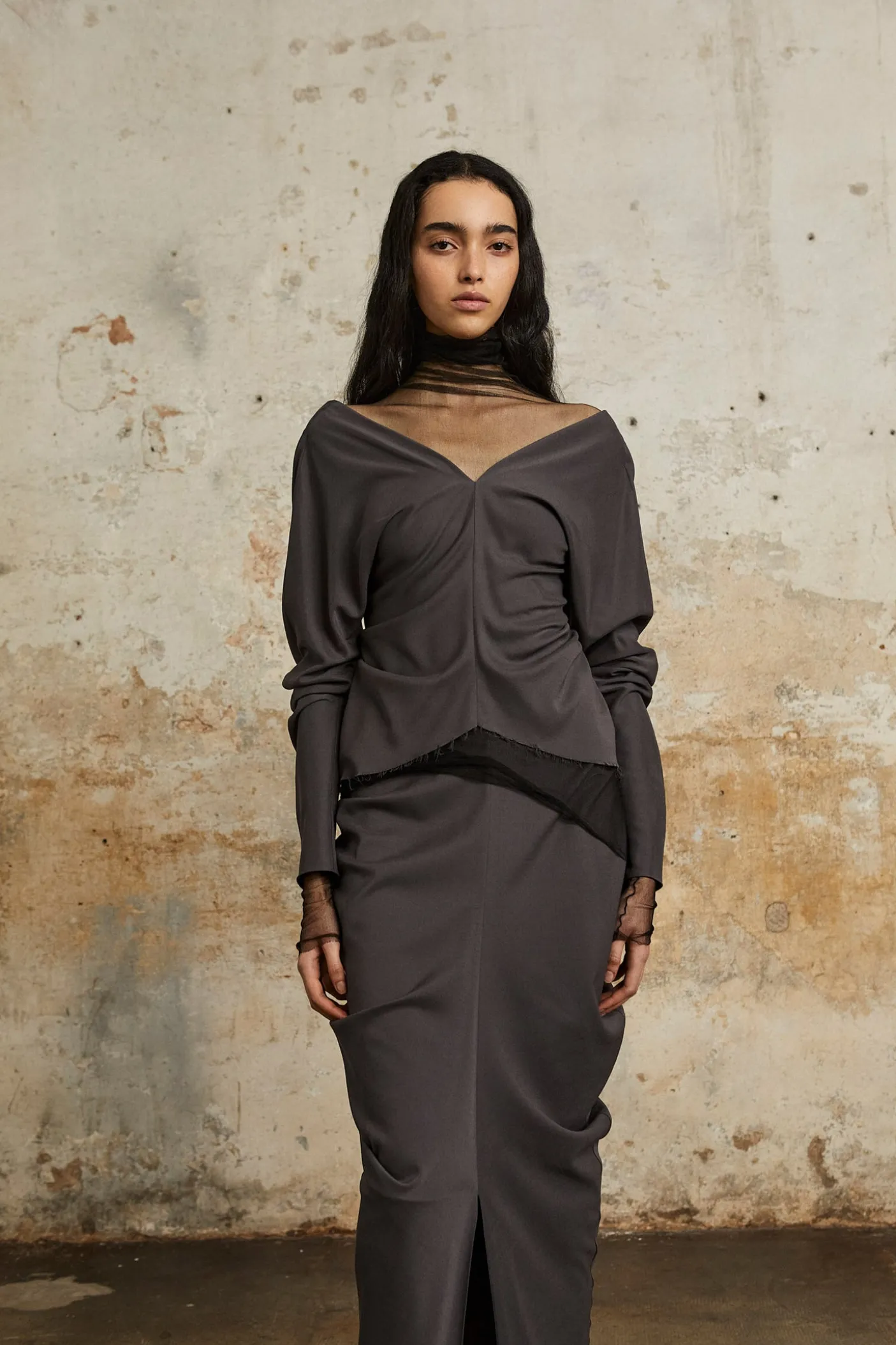 Kaz, lead grey silk top