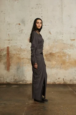 Kaz, lead grey silk top