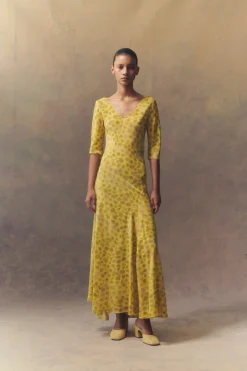 Khata, long dress in printed silk