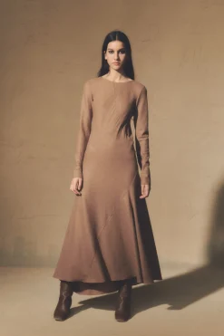 Lanna, cappuccino virgin wool and cashmere dress