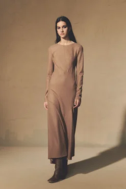 Lanna, cappuccino virgin wool and cashmere dress