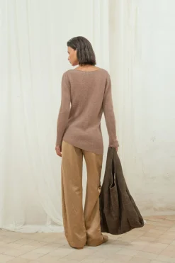 Lena, jersey de alpaca, lana merino y seda cocoa