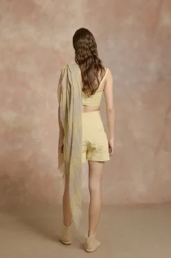 Limon, pale yellow high waisted shorts