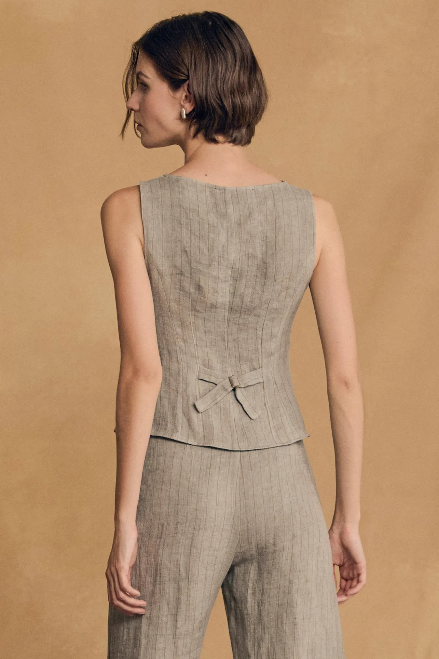 Lupe, pantalon de lino de rayas azul cielo