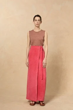 Lupe, striped maltinto linen skirt