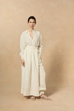 Marlo, long ecru linen skirt