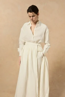 Marlo, long ecru linen skirt