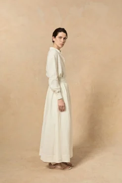 Marlo, long ecru linen skirt