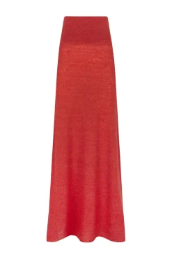 Marlon, long red knitwear skirt
