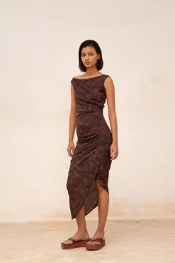Mathilda, mata print stretch silk skirt