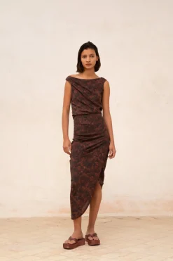 Mathilda, mata print stretch silk skirt