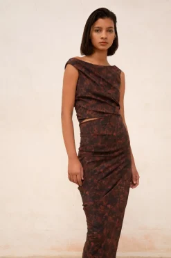 Mathilda, mata print stretch silk skirt