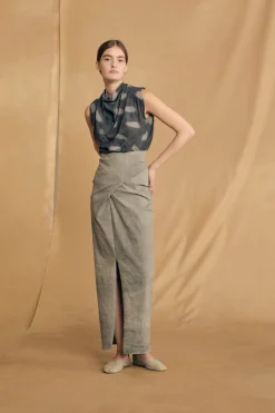 Menta, mint print stretch silk top