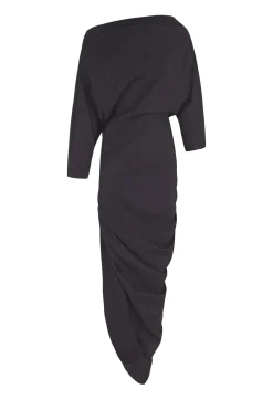 Mira, graphite stretch hemp asymmetrical dress