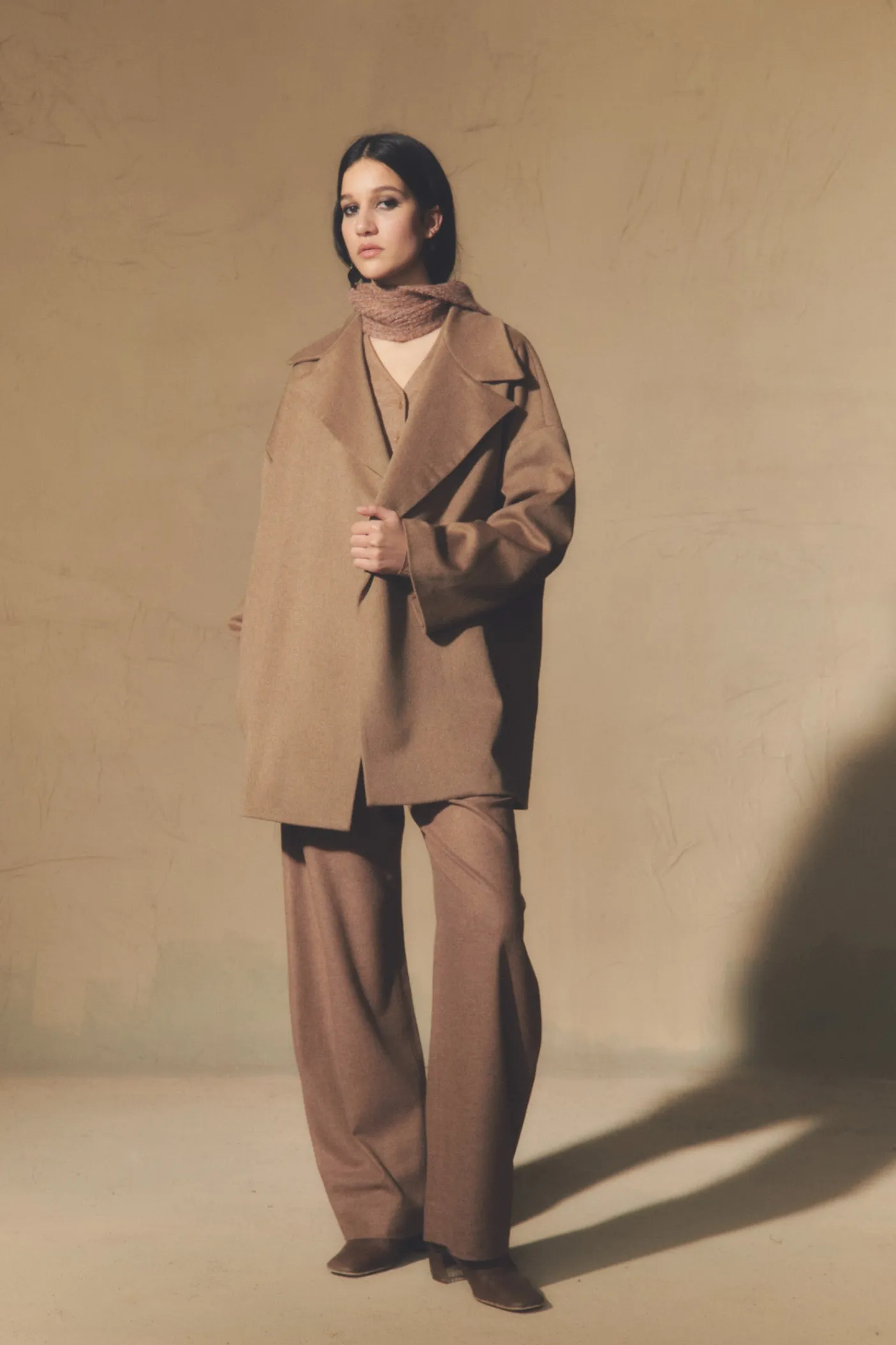 Miso, hazelnut virgin wool coat