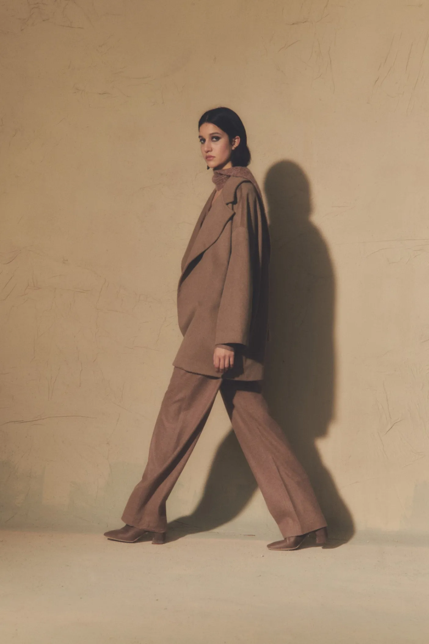 Miso, hazelnut virgin wool coat