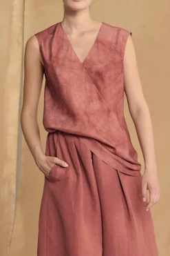 Mona, pantalon de lino y seda fresa