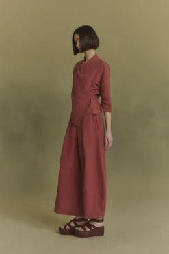 Mona, pantalon de lino y seda fresa