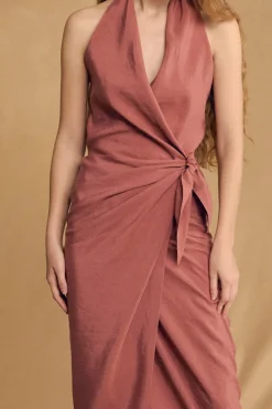 Mona, strawberry linen and silk dress