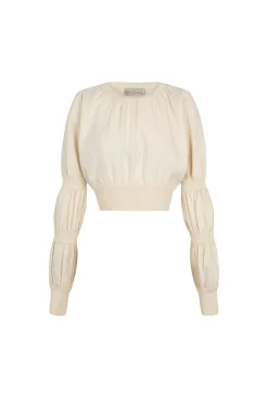Morgan, crop top en lino y seda marfil