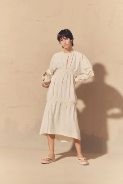 Morgan, ivory silk and linen dress