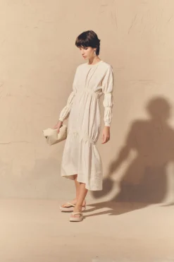 Morgan, ivory silk and linen dress