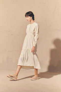 Morgan, ivory silk and linen dress