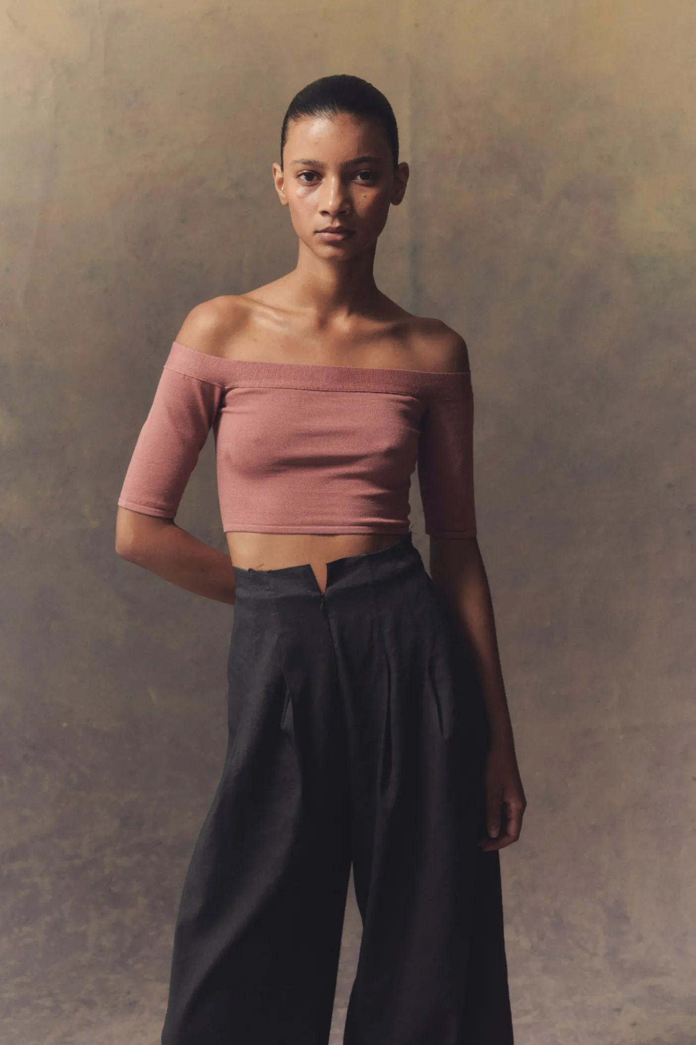 Naim, crop top de punto arándano