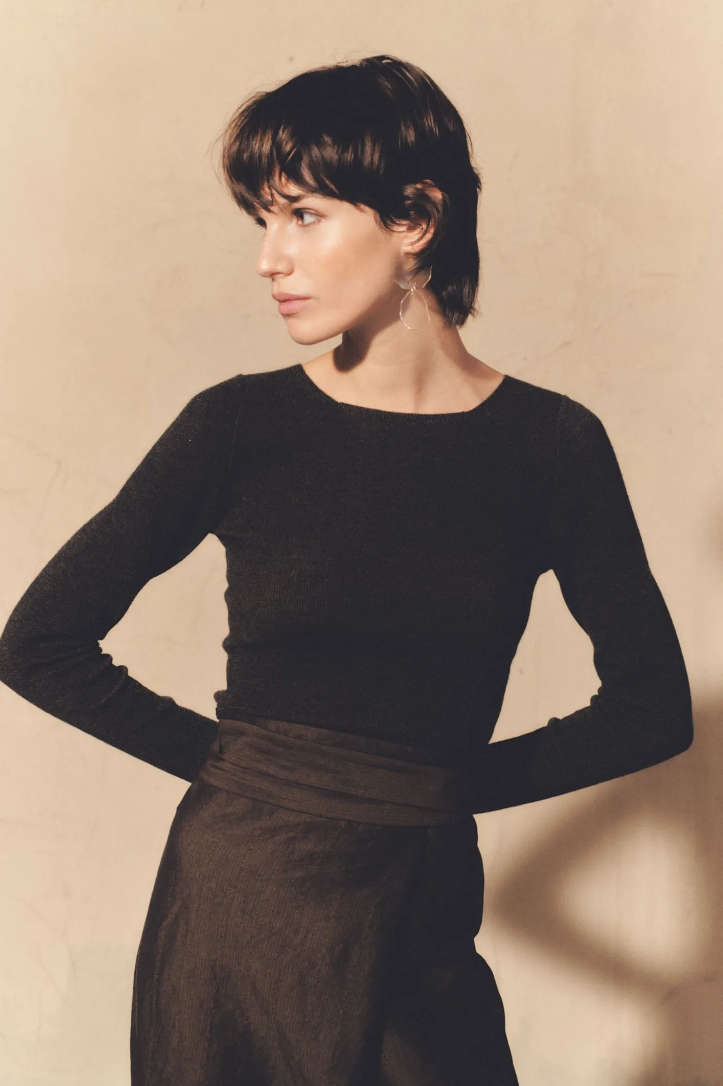 Nico, brown striped jacquard pants