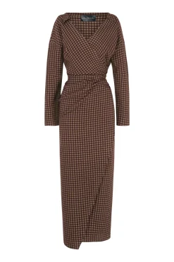 Norima, burgundy checked wrap dress