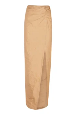Peaches, long draped pencil skirt