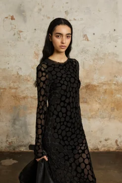 Pebbles, long dress in devore velvet