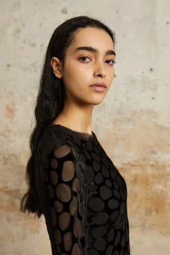 Pebbles, long dress in devore velvet