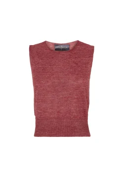 Rinen, chaleco de punto de lino rojo oscuro