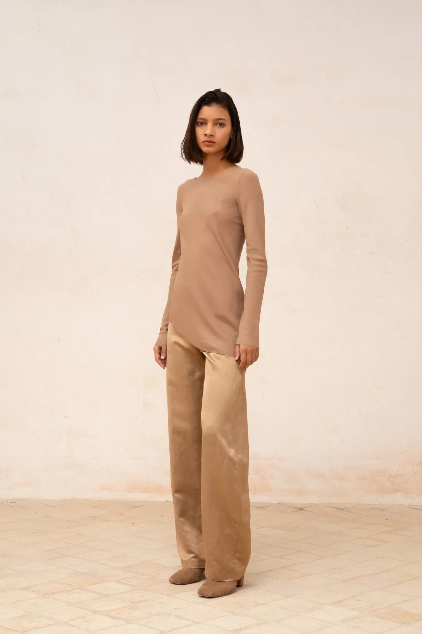 Sabrina, top en seda stretch cocoa