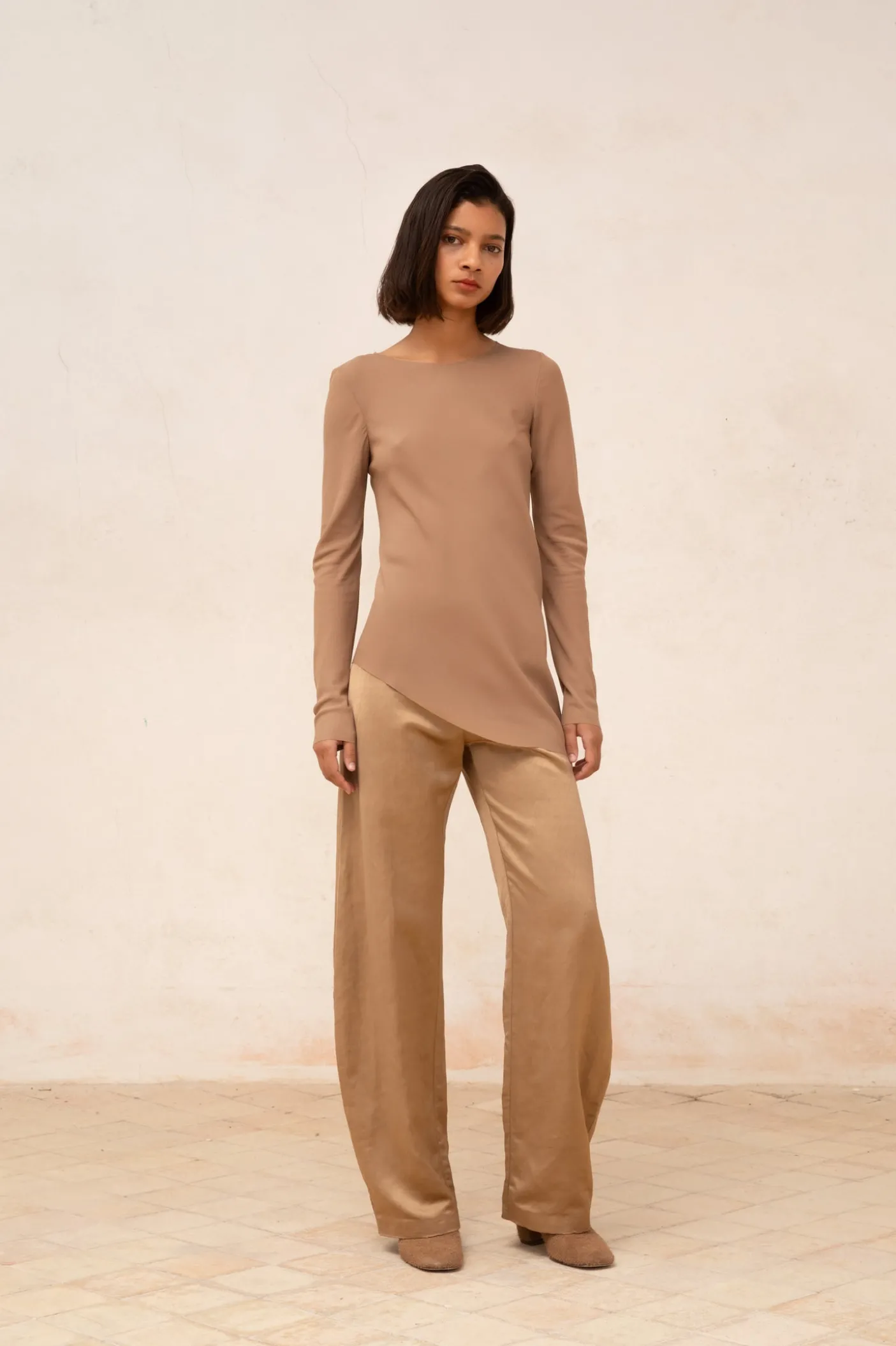 Sabrina, top en seda stretch cocoa